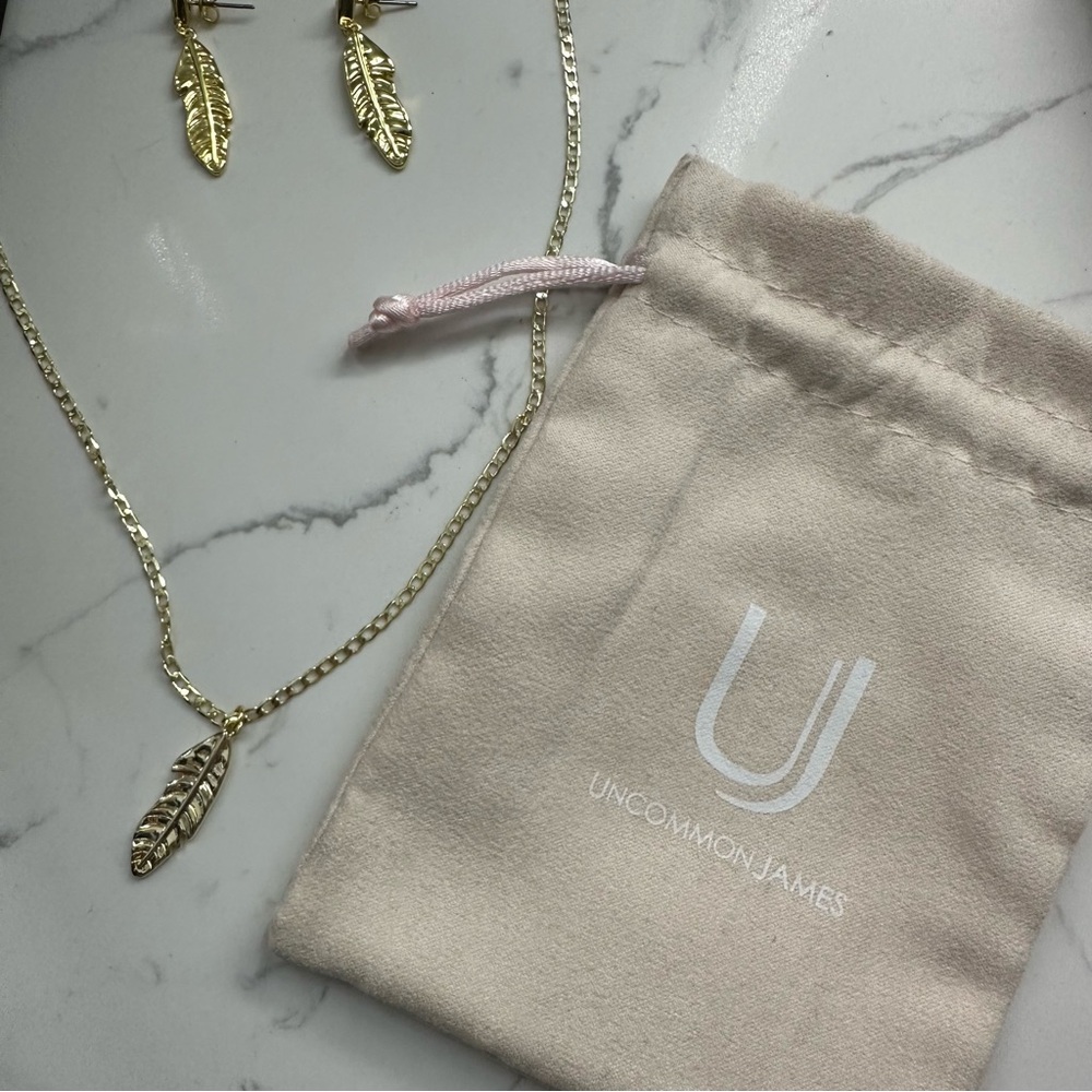 Uncommon James Gold Feather Necklace & Earrings